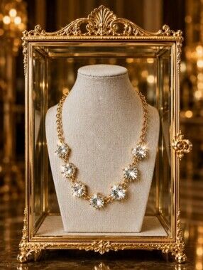Huge Clear Rhinestone Round Rivoli Stones Gold Tone Statement Necklace NWT NEW
